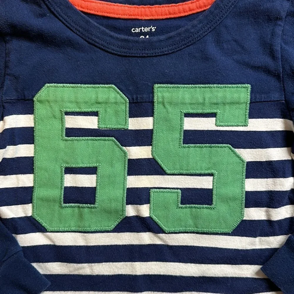 Carters long sleeve shirt 24 months Blue White striped rugby shirt cotton